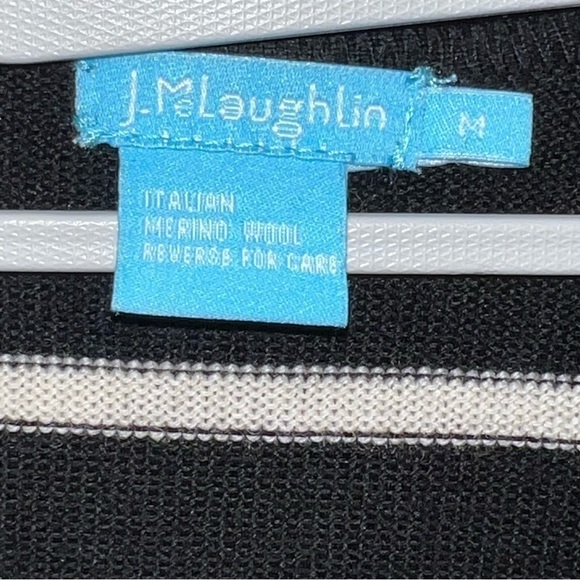 J. McLaughlin Merino Wool Cardigan M Black Cream Striped Long Open Soft Stretch - Picture 6 of 10